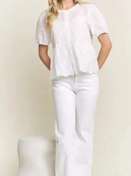 THE CASSIDY BOHO CHIC BUTTON DOWN TOP - white