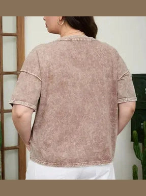 THE CIERRA V NECK MINERAL WASH TOP - brown