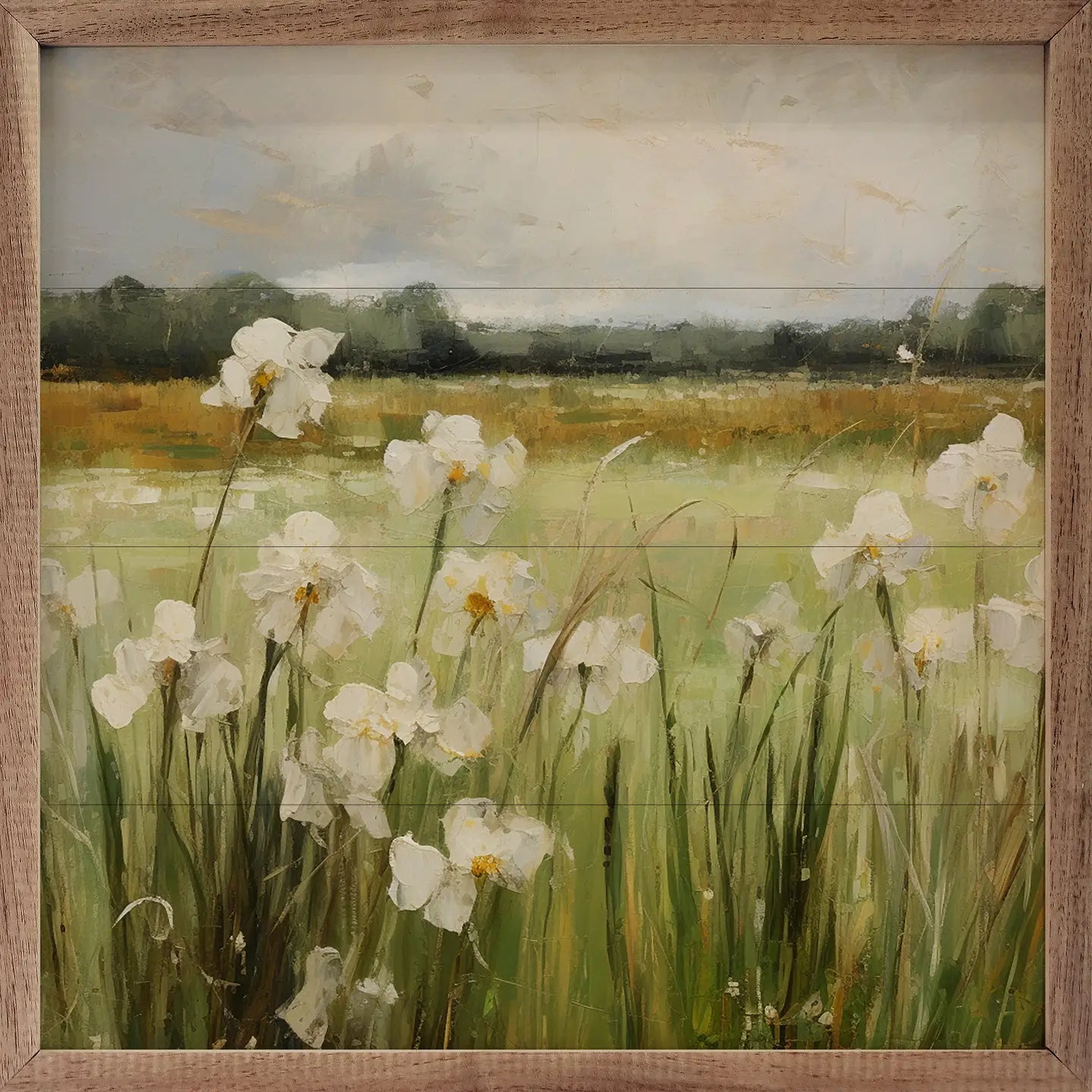 WILD WHITE IRISES SQUARE FRAMED PICTURE