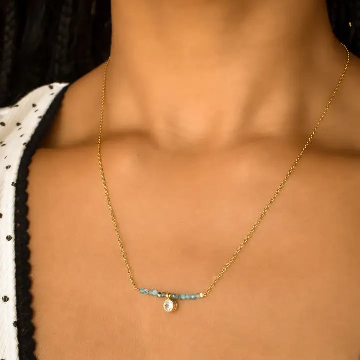 THE VINEYARD TURQUIOSE BEADED NECKLACE- gold