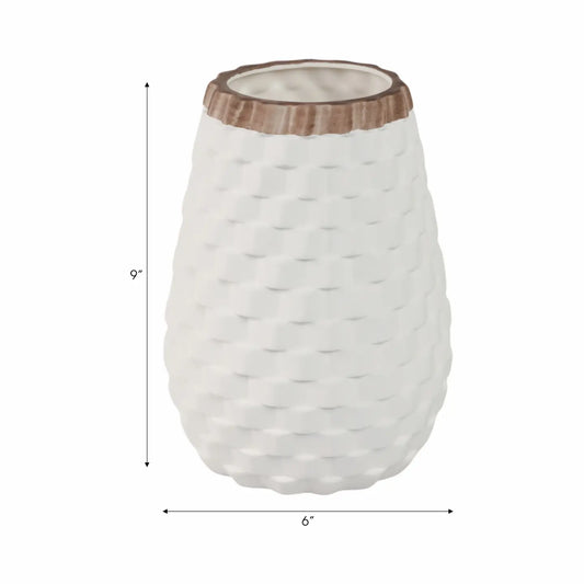 CERAMIC WHITE DIAMOND TEXTURED VASE