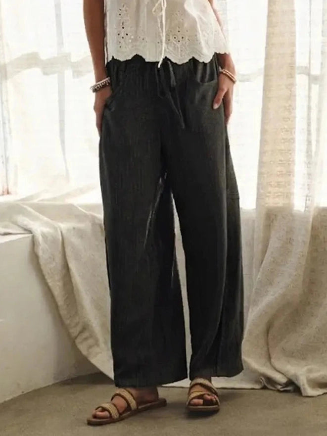 THE CALI RELAXED LINEN STRIPED PANTS - black