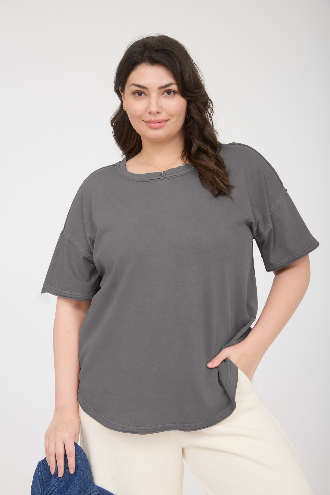THE CATIE ROUND NECK EXPOSED SEAM TOP- plus