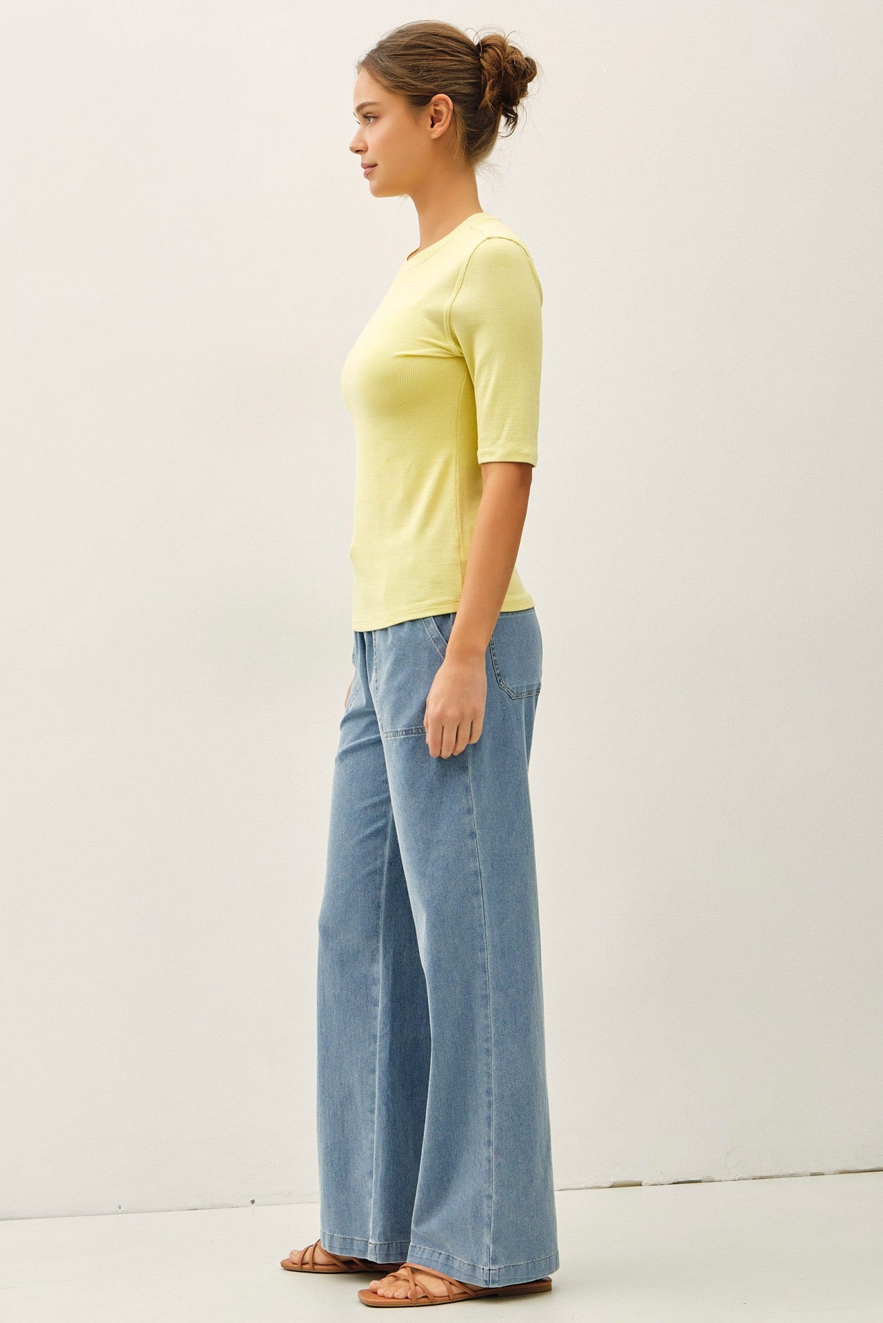 THE BAILEY WIDE LEG DENIM PANTS - med wash