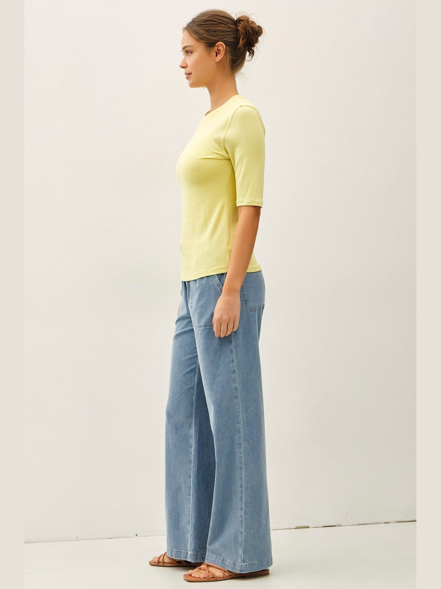 THE BAILEY WIDE LEG DENIM PANTS - med wash