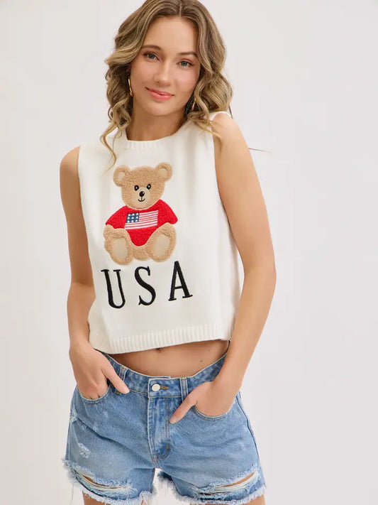 THE TEDDY BEAR AMERICAN FLAG SWEATER TANK