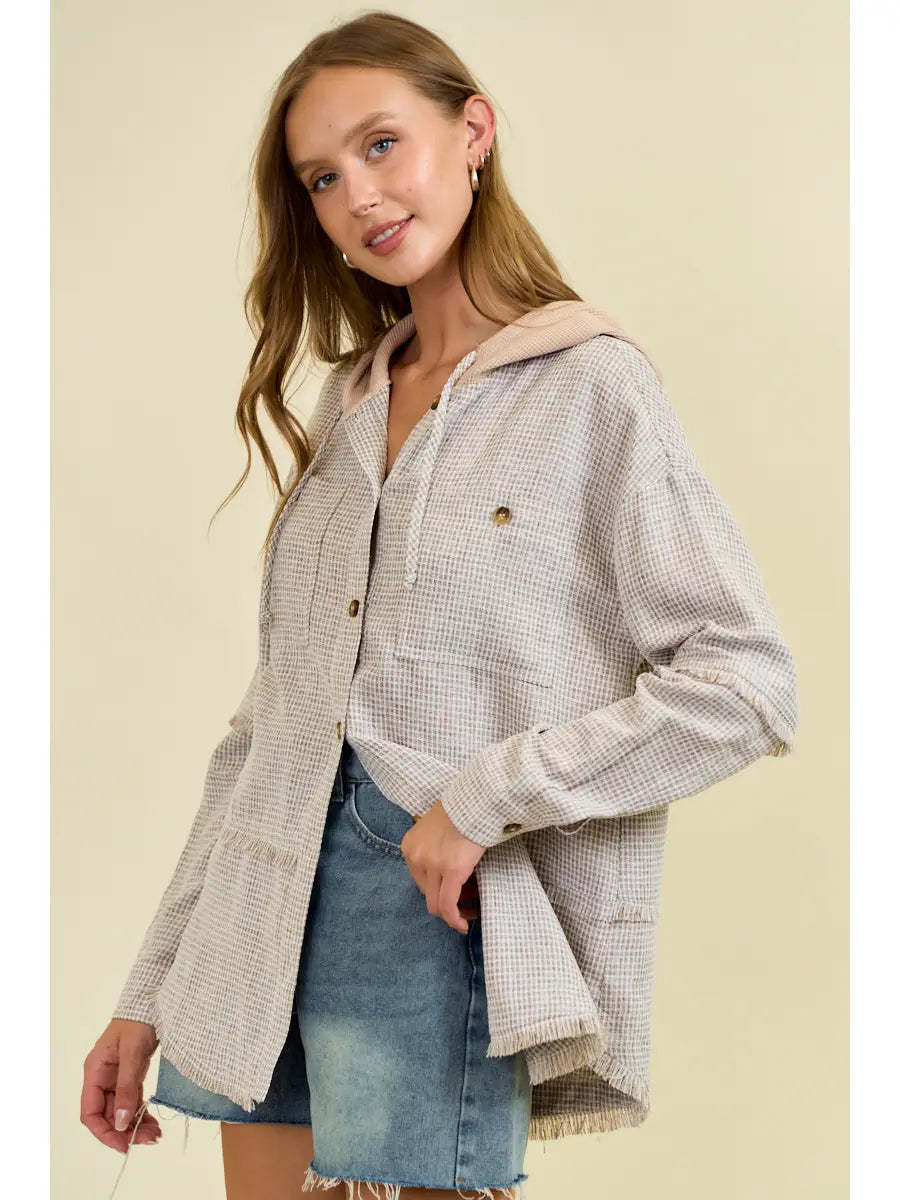 THE AVERY FRAYED DROP SHOULDER TOP - sand