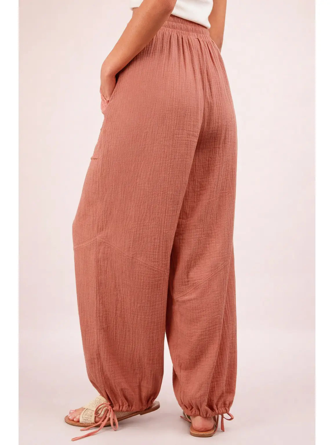 THE KATIE GAUZE JOGGER PANTS - terracotta