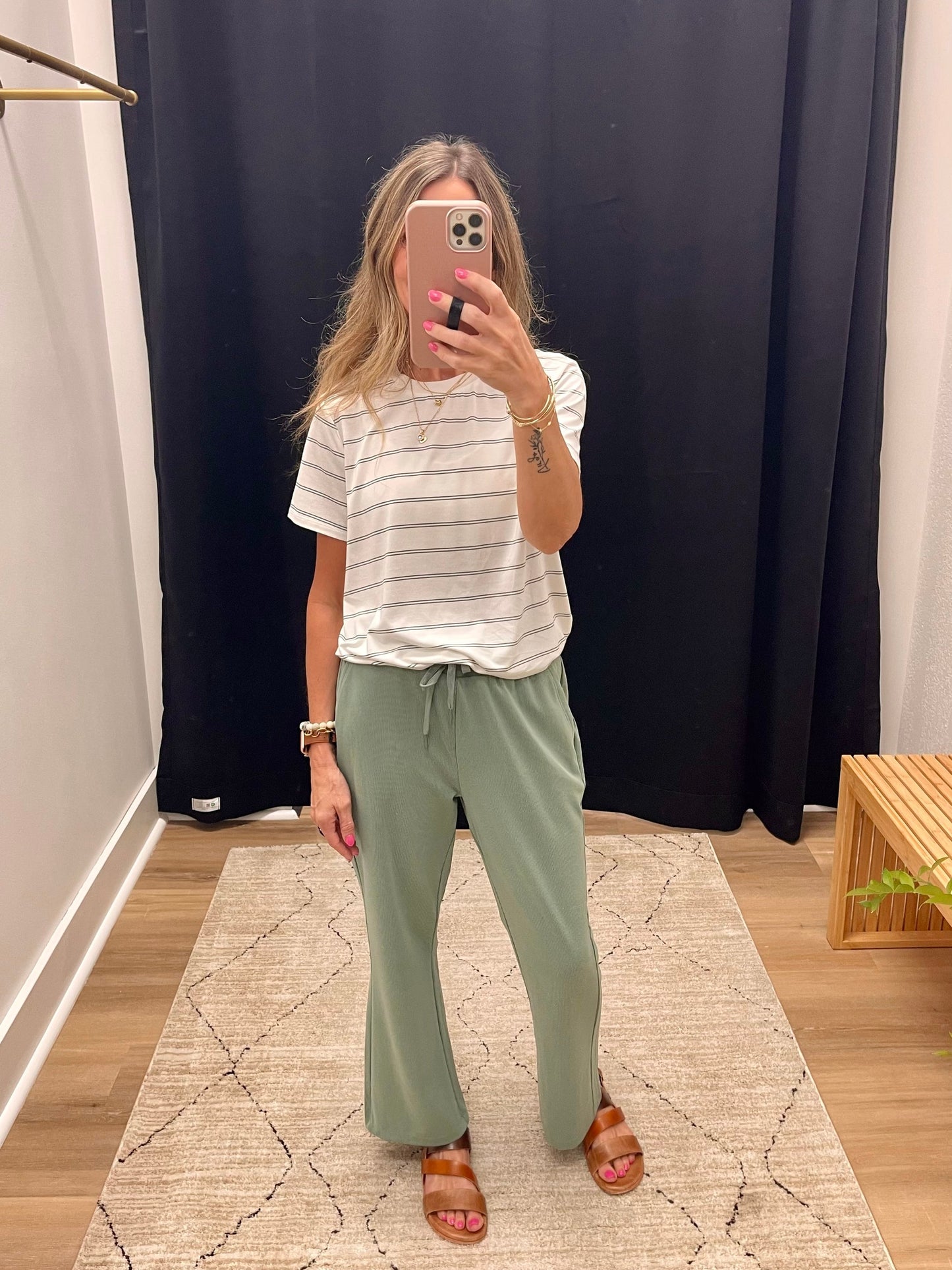 THE NIKKIE STRIPED CASUAL SOFT TEE - desert green stripe