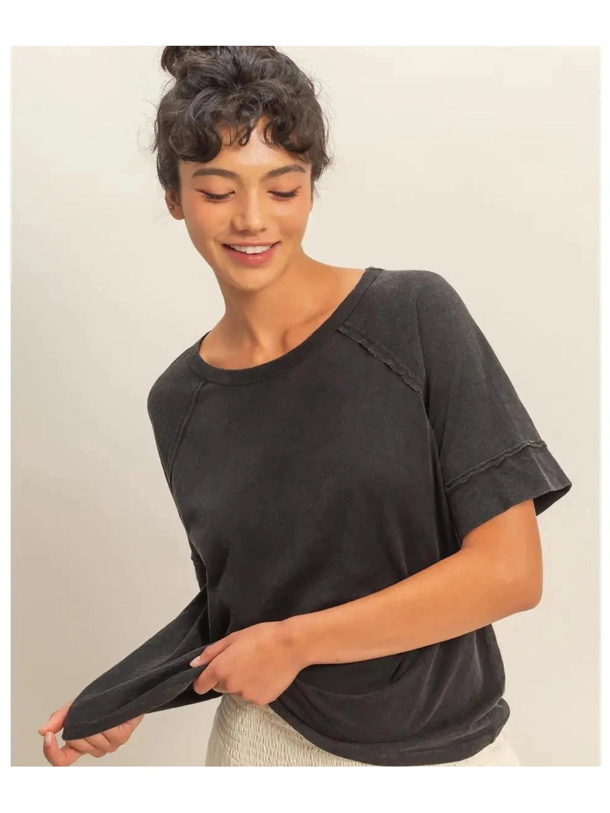 THE KELLY ACID WASH RAGLAN TEE - black