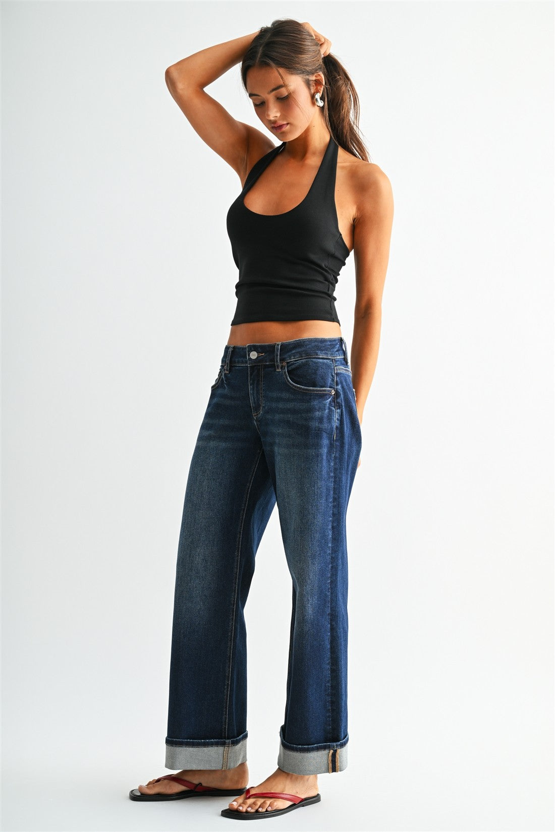 THE JAYLYNN LOW RISE WIDE DARK DENIM JEANS