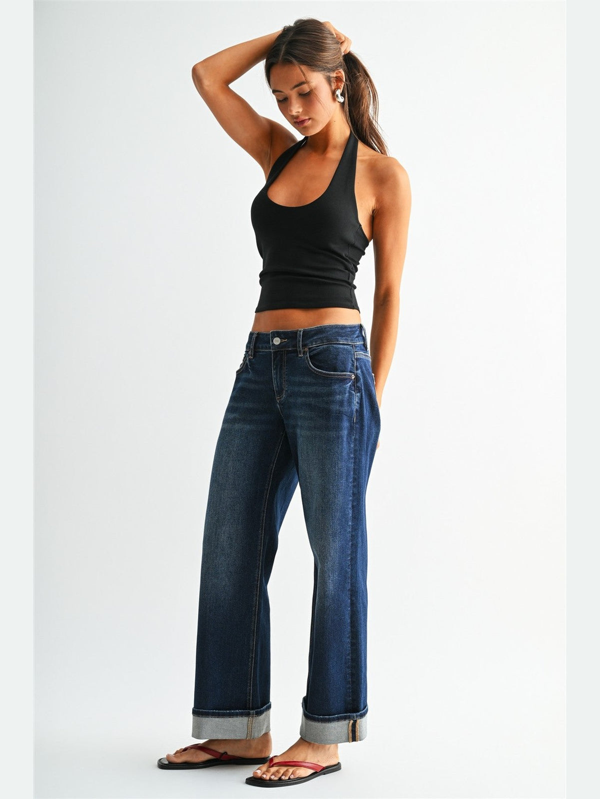 THE JAYLYNN LOW RISE WIDE DARK DENIM JEANS