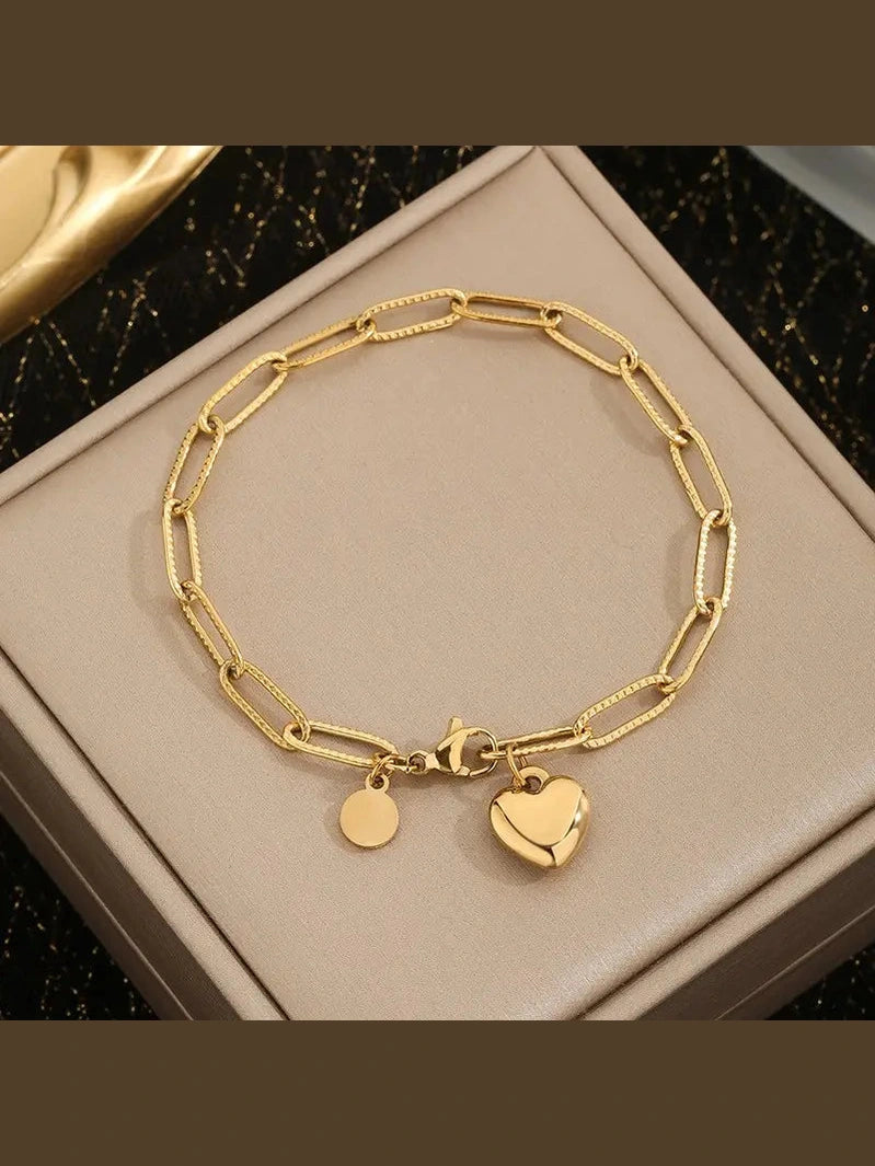HEART CHARM BRACELET - gold