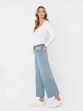 THE SAVANNA HI RISE DRAWSTRING CROP WIDE LEG DENIM