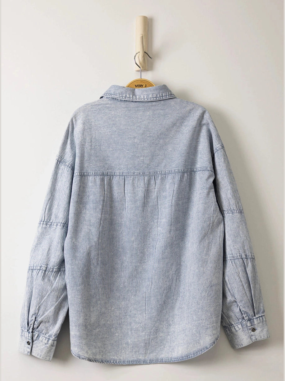 THE MICHELLE WASHED STRIPED CHAMBRAY COTTON SHIRT