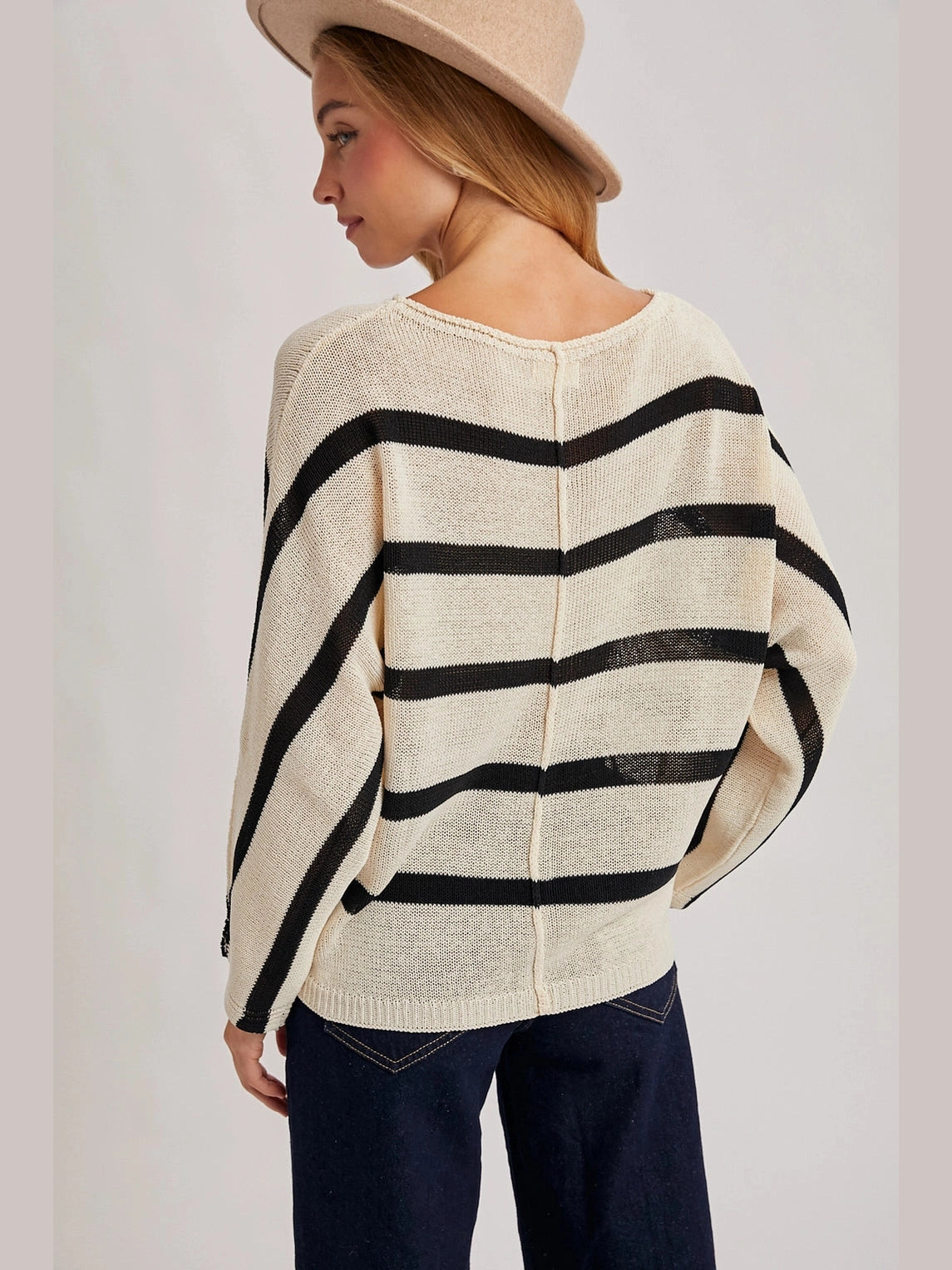THE BENTLEY SHEER OVERSIZED KNIT DOLMAN - black/ivory