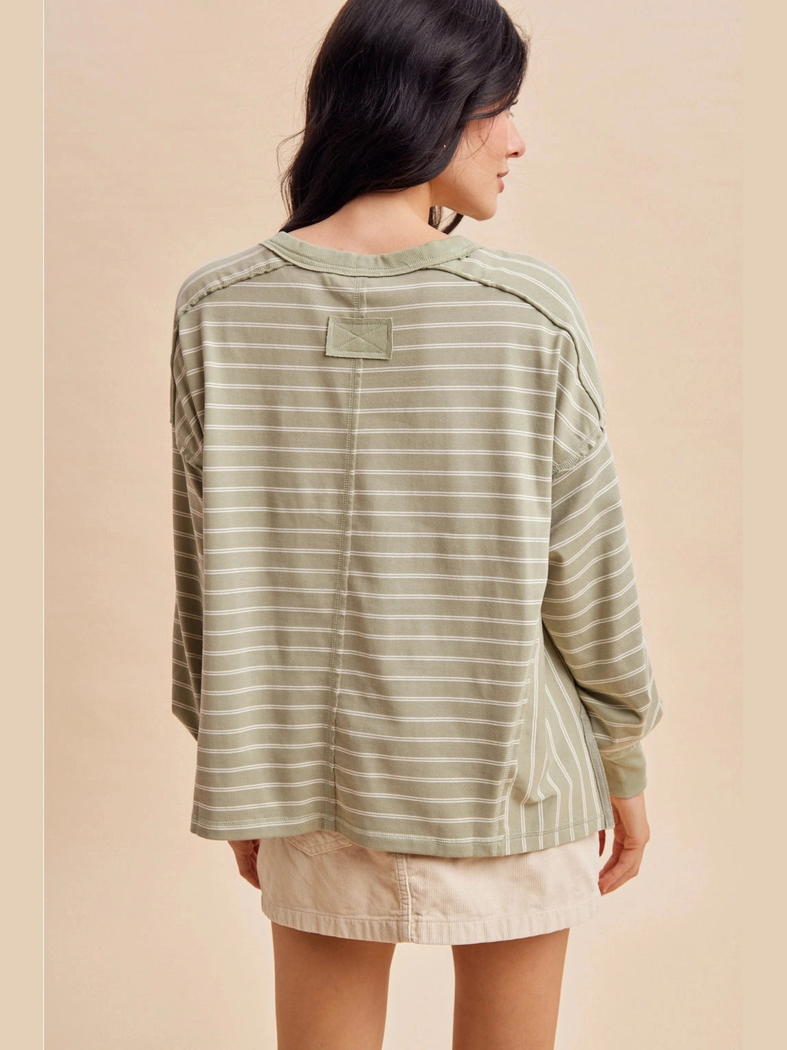 THE LONNI STRIPED LONG SLEEVE TOP - sage