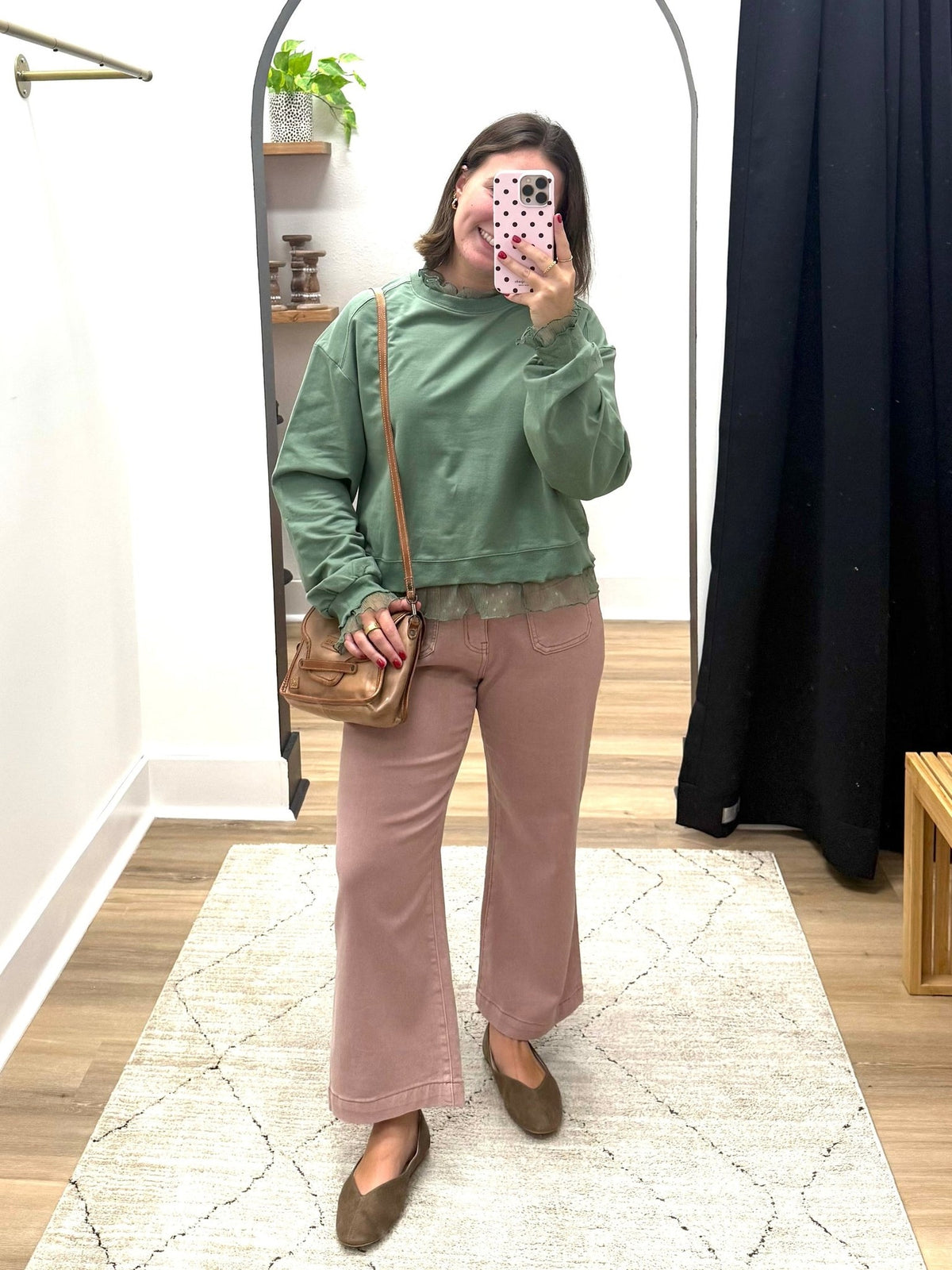 THE LYNN LACE TRIM LAYERED SWEATSHIRT- sage