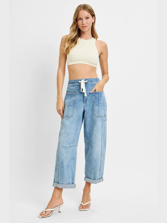 THE STEPH HI RISE BARREL WIDE LEG CARGO POCKET DENIM