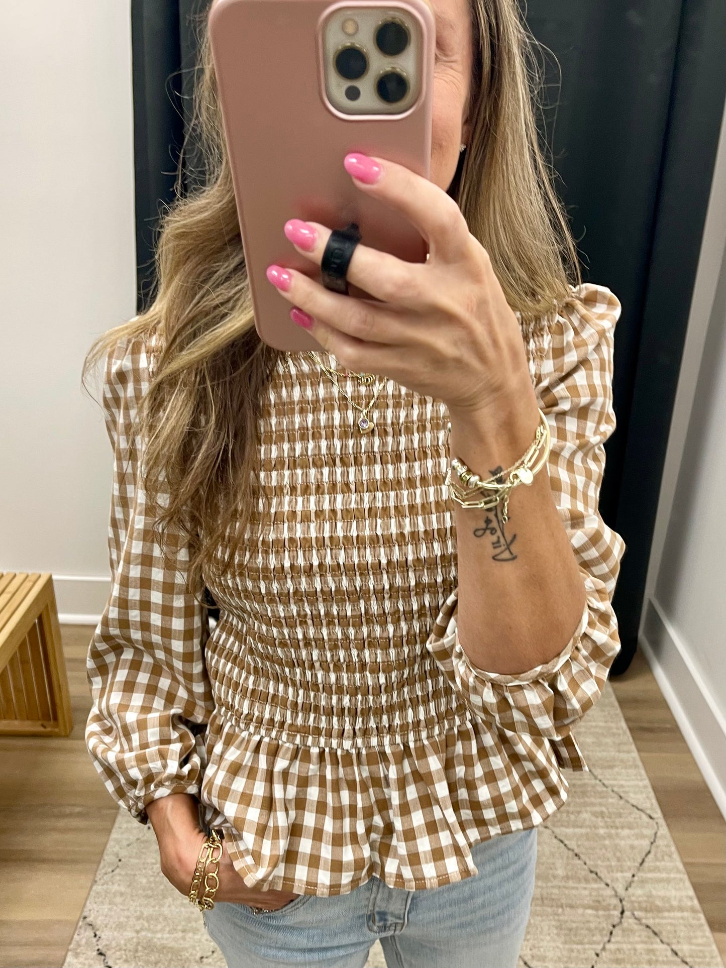 THE TINA GINGHAM PEPLUM TOP