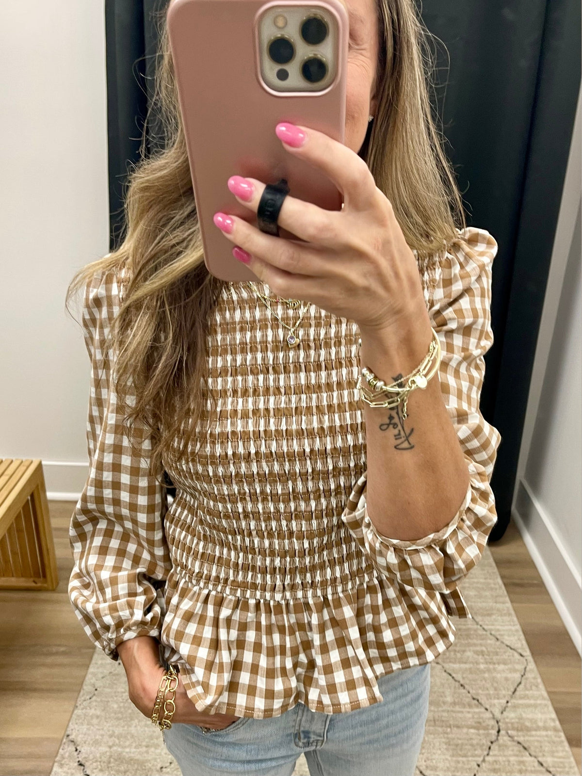 THE TINA GINGHAM PEPLUM TOP