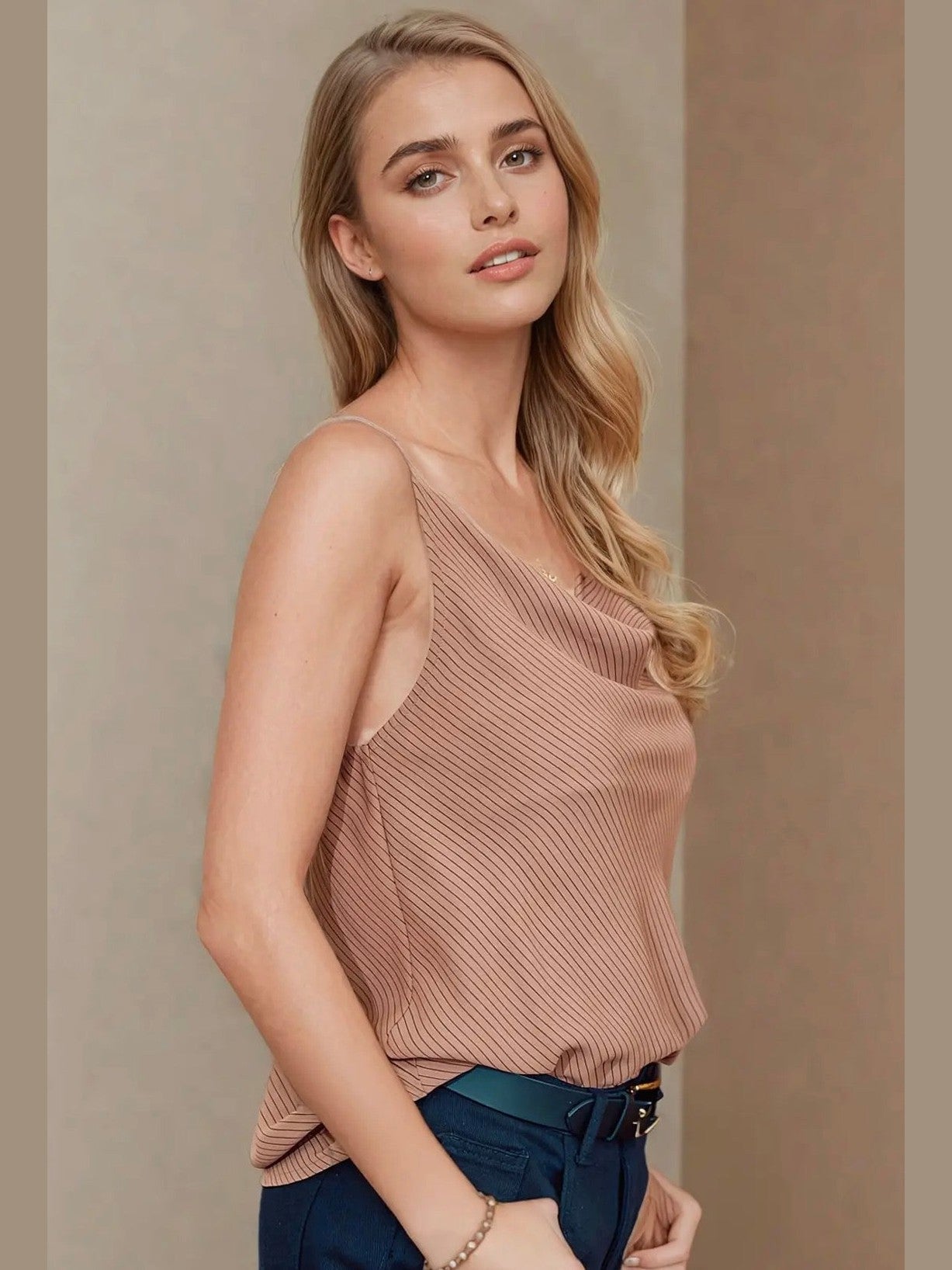 THE RAE COWL NECK CAMI TOP - mocha