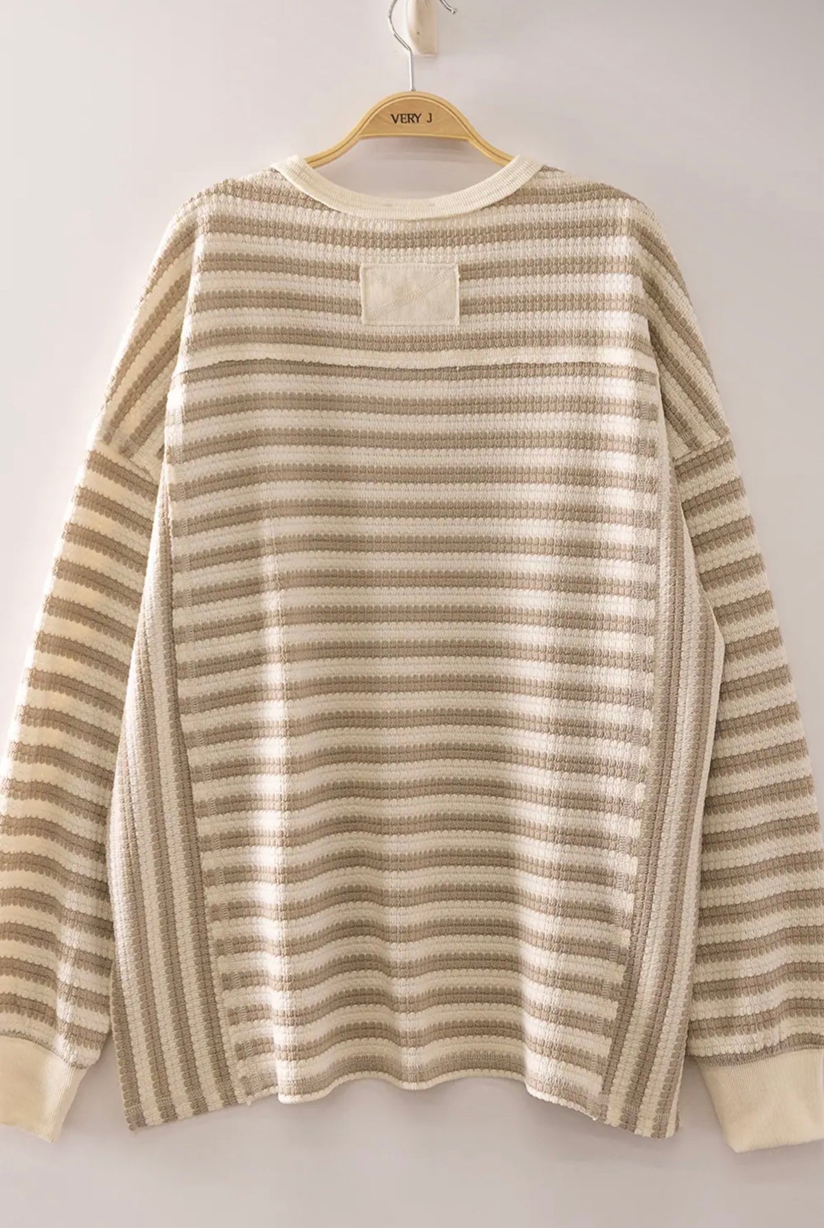 THE JO STRIPED WAFFLE TOP - taupe