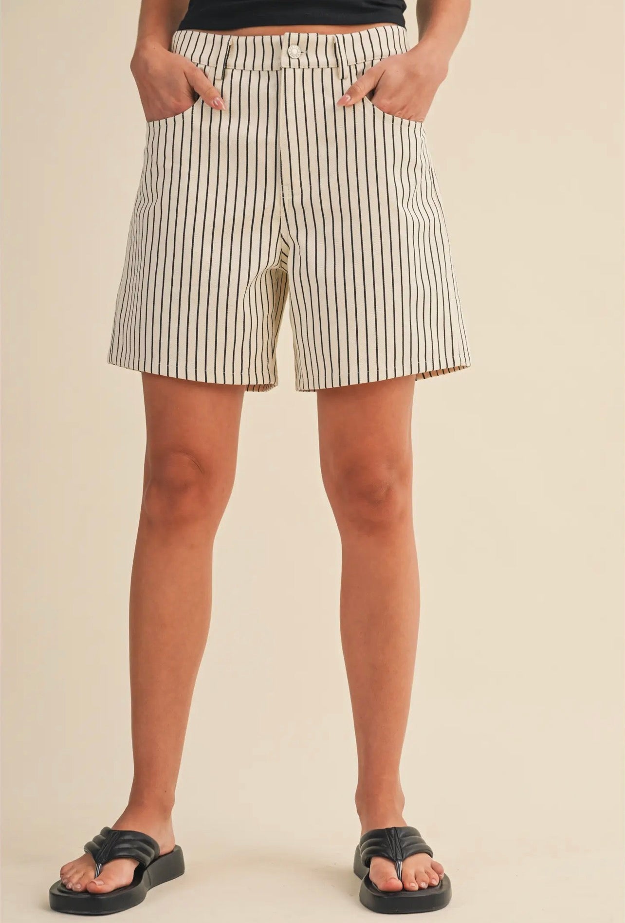 THE MEL BOYFRIEND COTTON TWILL STRIPED SHORTS