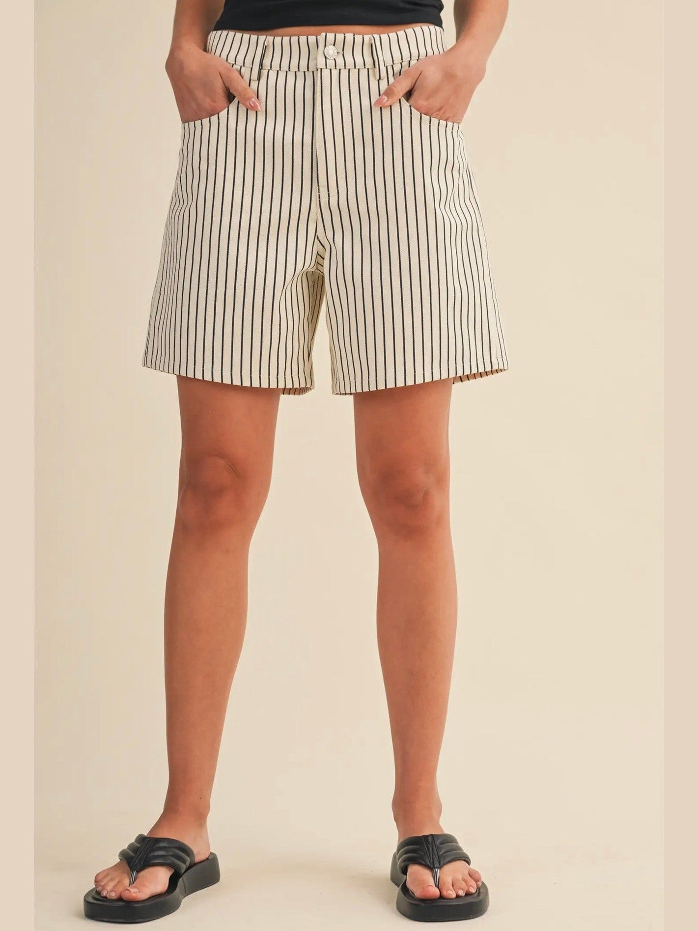THE MEL BOYFRIEND COTTON TWILL STRIPED SHORTS