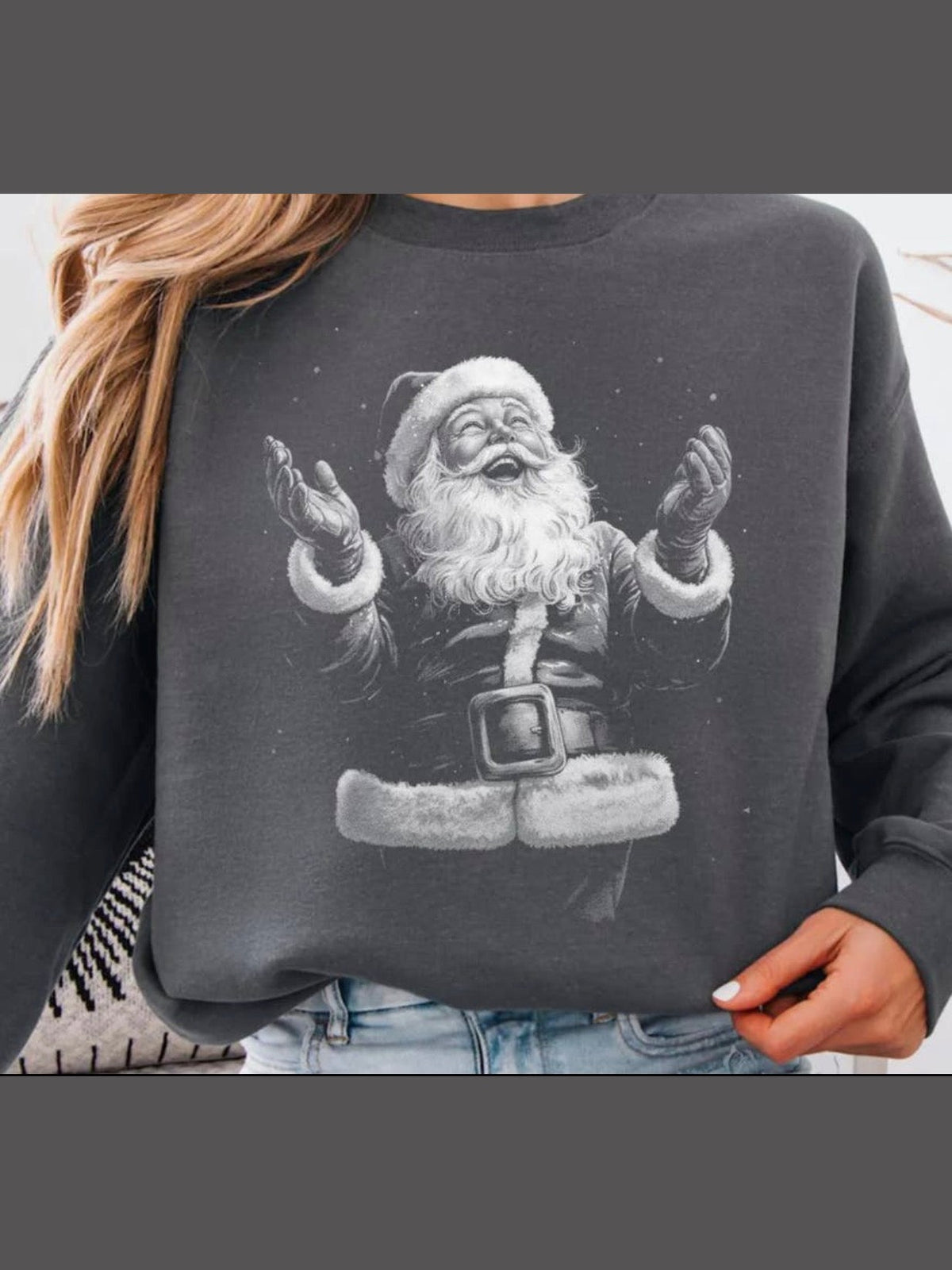 PREORDER HALFTONE VINTAGE SANTA GRAPHIC SWEATSHIRT- charcoal