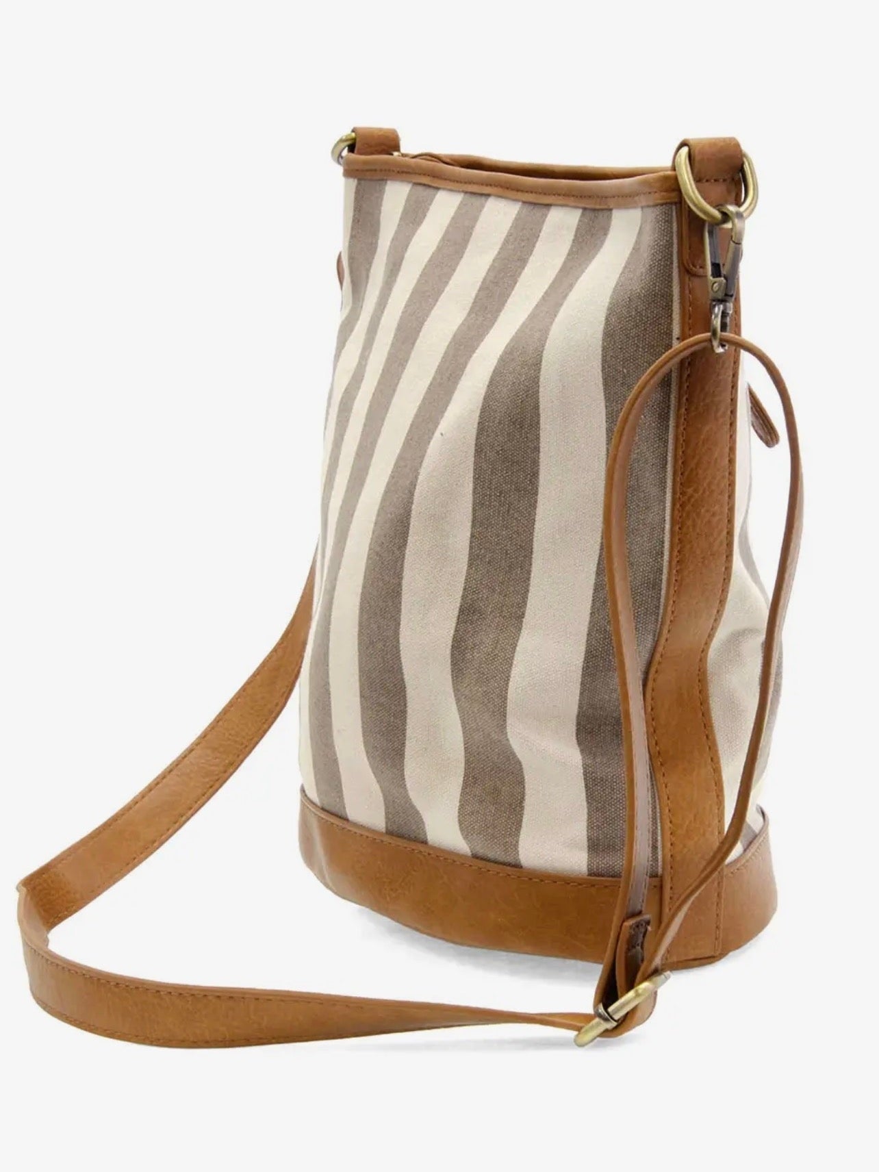 AWNING STRIPED BUCKET CANVAS PURSE - grey