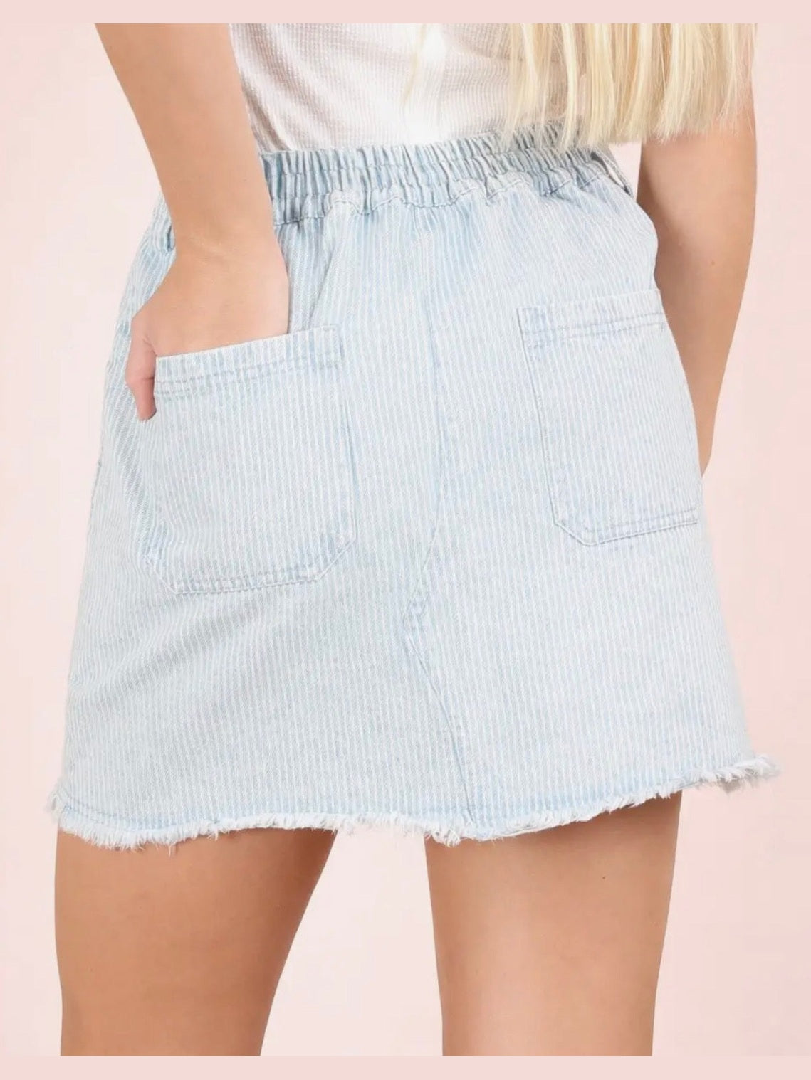 THE PARKER PINSTRIPED DENIM SKIRT - Lt. indigo