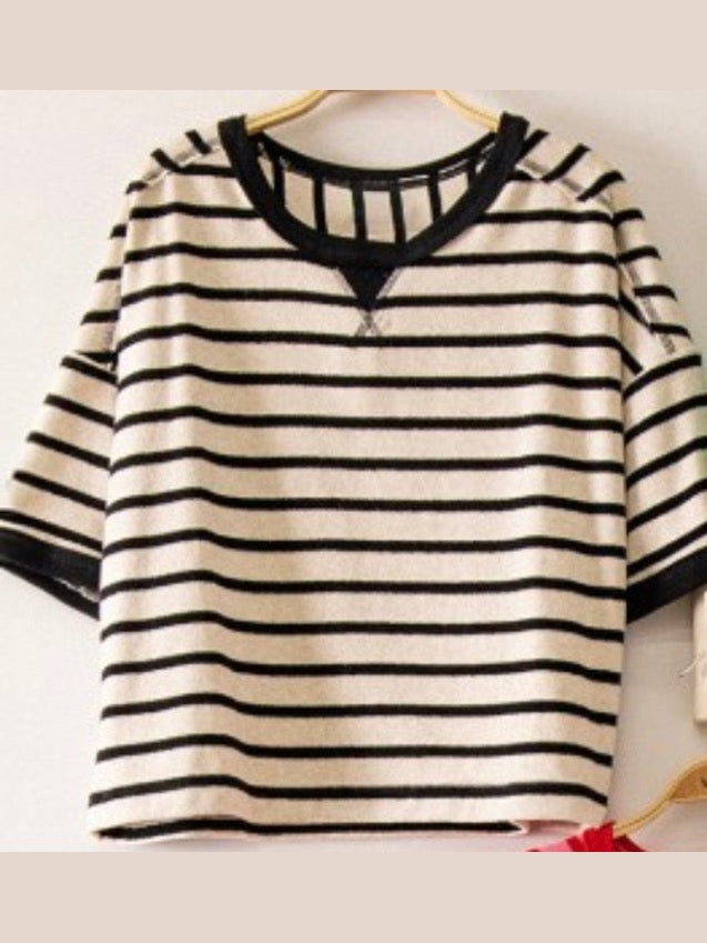 THE JOJO OVERSIZED STRIPED CASUAL TOP - black
