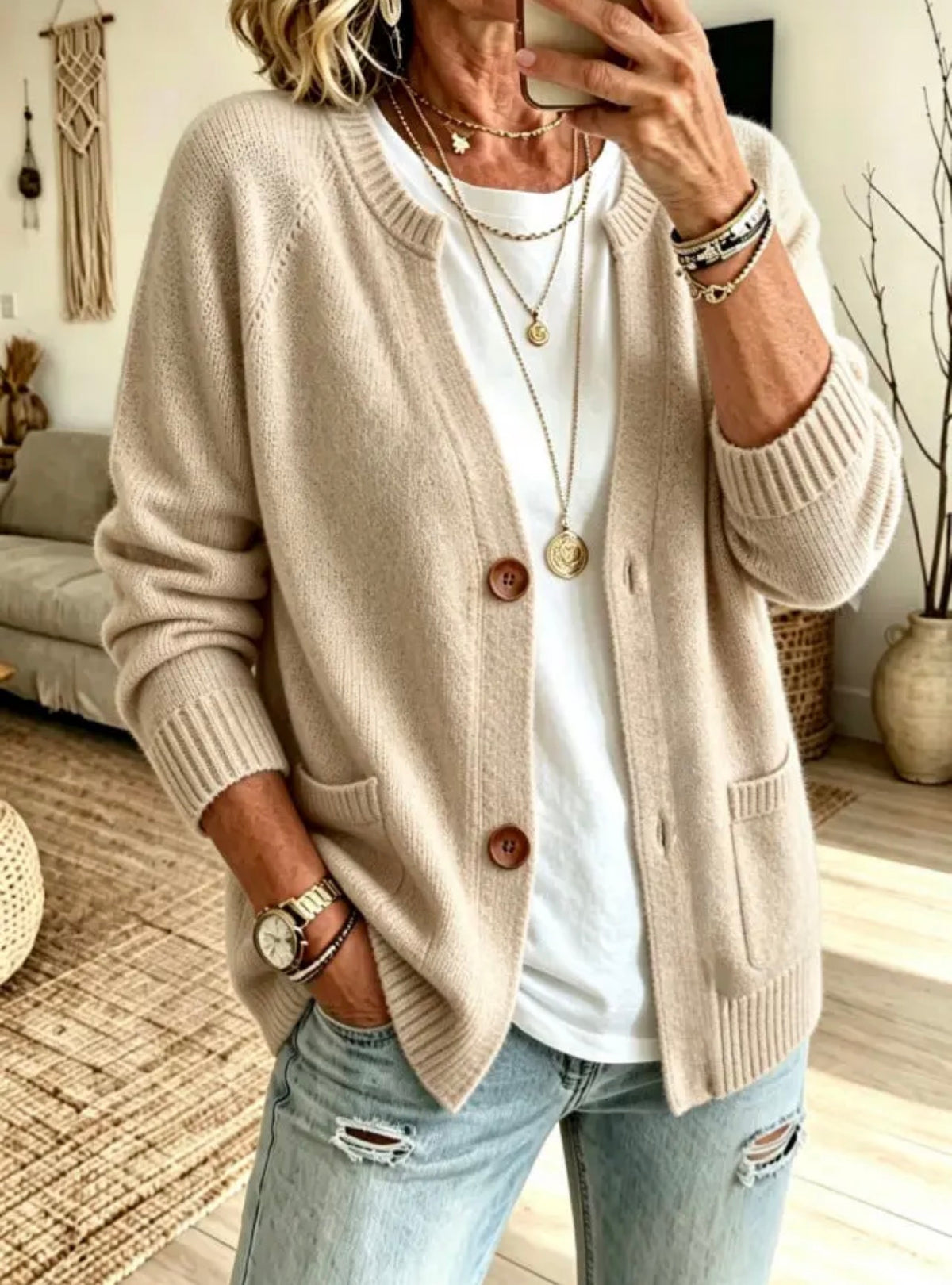 THE CASSIE GO TO CARDIGAN - khaki