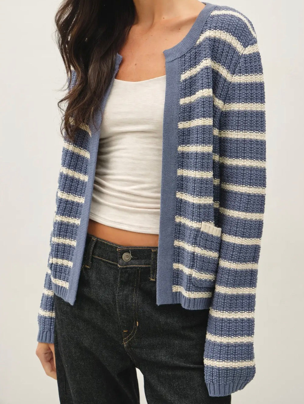 THE CARRIE KNIT OPEN CARDIGAN - blue