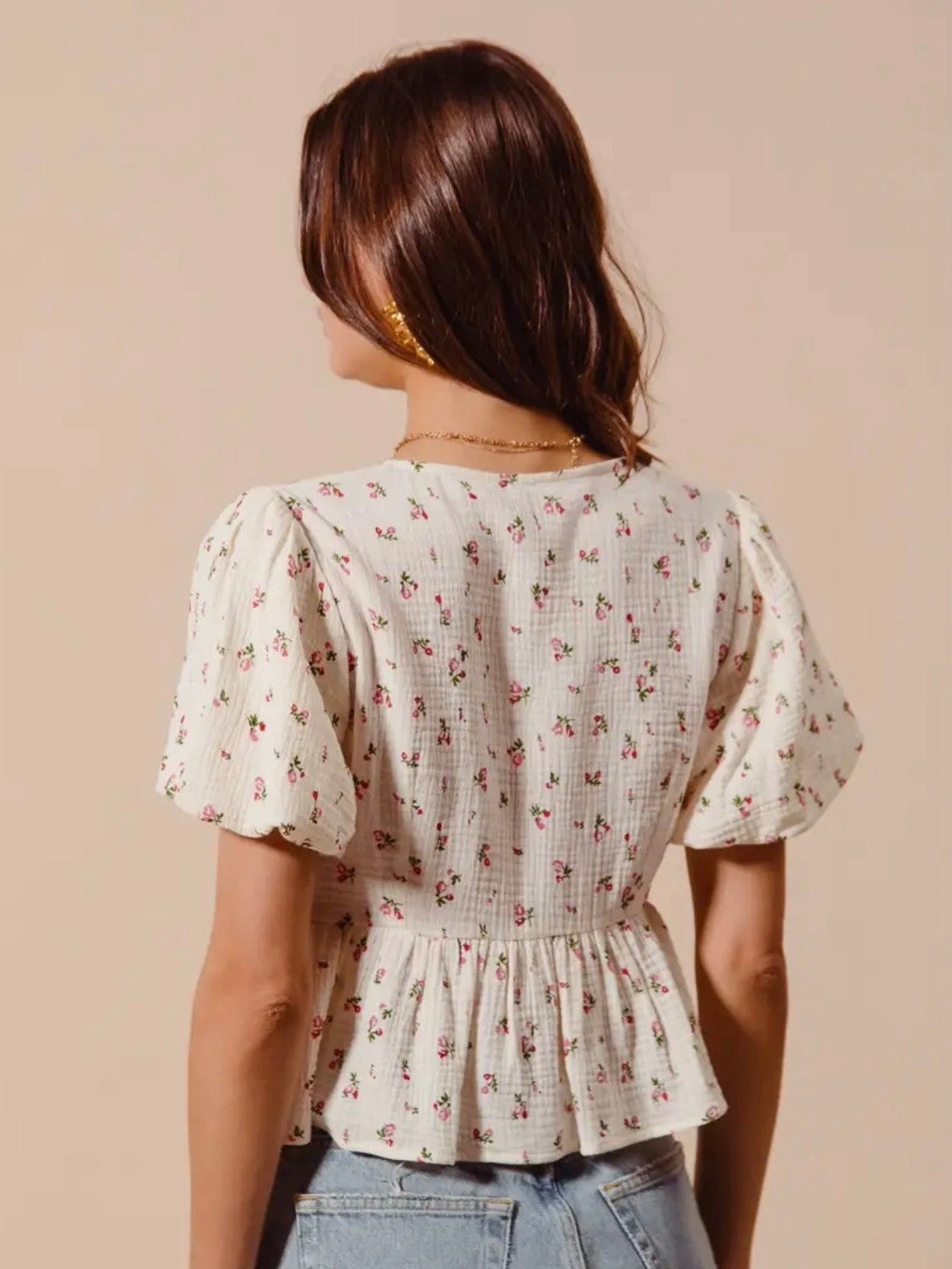THE JORDAN DAINTY FLORAL GAUZE TIE BLOUSE