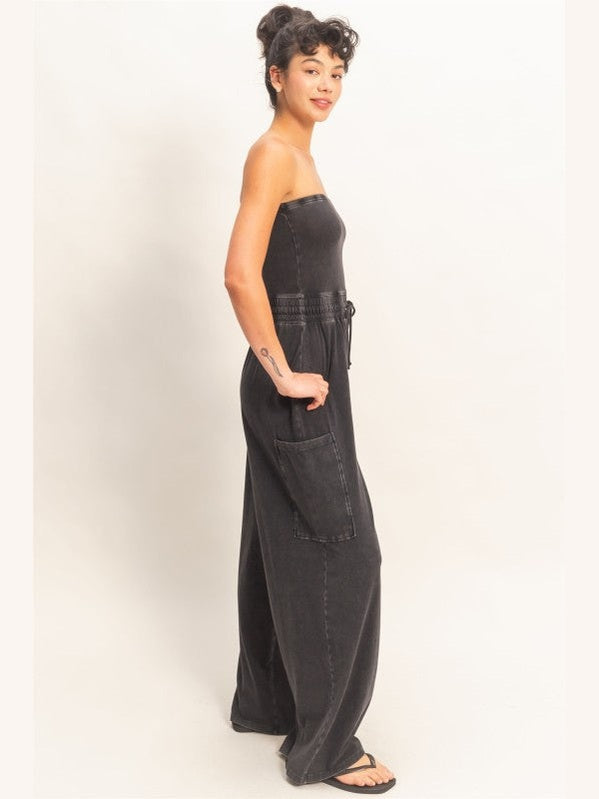 THE SHANNON STRAPLESS WIDE LEG JUMPSUIT - black