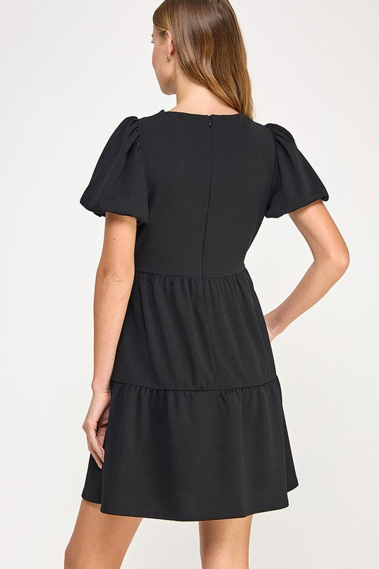 THE ISLA CREPE TIERED BLACK DRESS