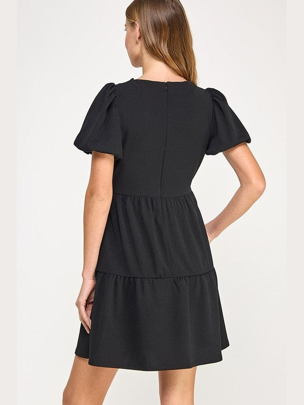THE ISLA CREPE TIERED BLACK DRESS