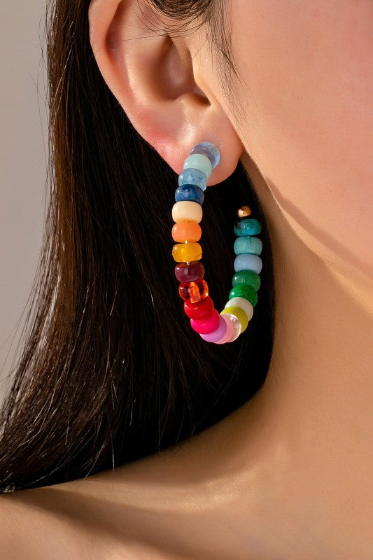 MULTI COLOR BEADED HOOP EARRINGS