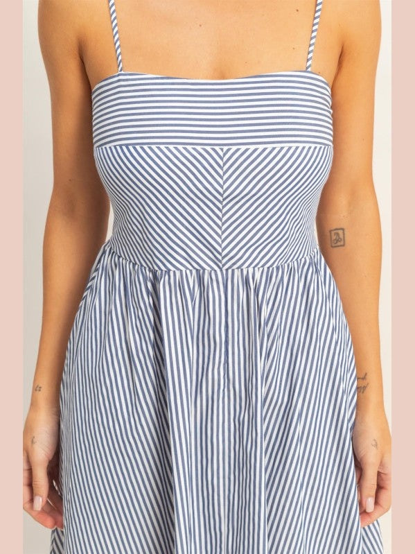 THE LILLY STRIPED SPAGHETTI STRAP SUNDRESS - navy