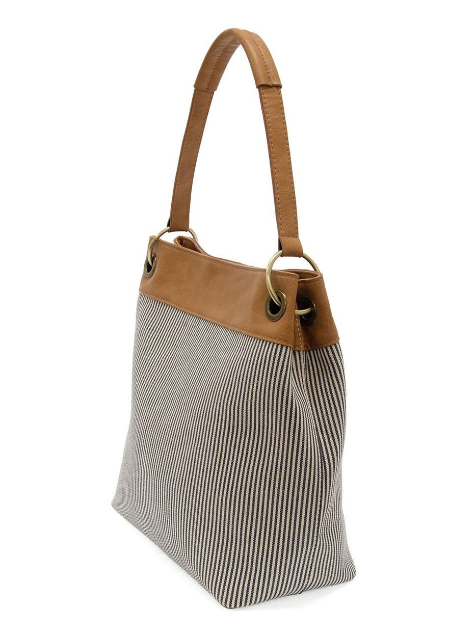LAUREL DENIM STRIPED CANVAS SHOULDER BAG