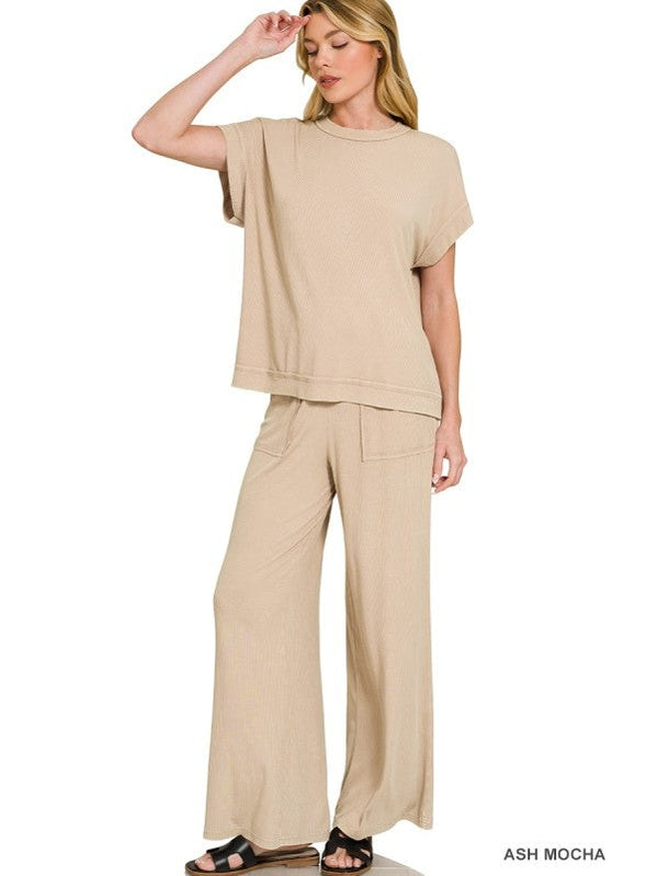 THE SAM RIBBED ACID WASH RAYON SETS - various colors