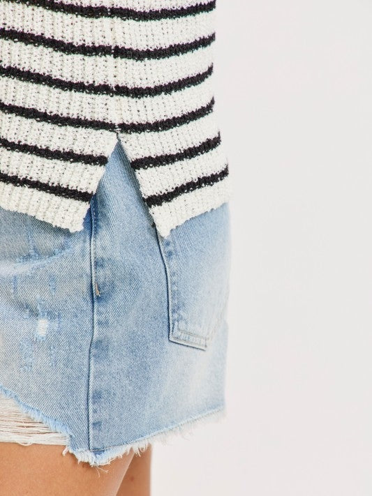 THE LAINEY STRIPED SWEATER TANK - black/ivory
