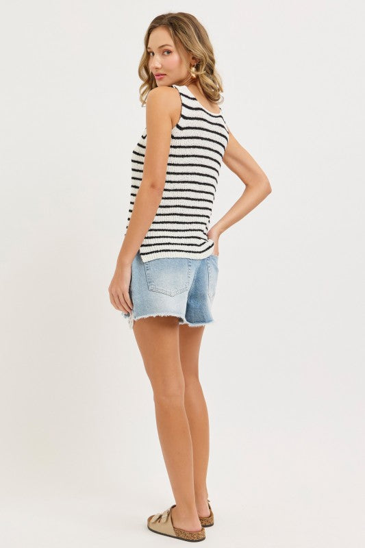 THE LAINEY STRIPED SWEATER TANK - black/ivory