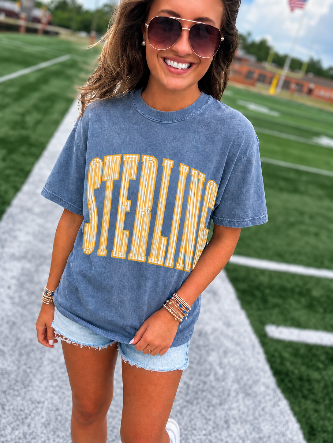 PREORDER STERLING STRIPES GRAPHIC TEE - washed denim