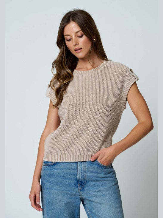 THE NADINE ACID WASH TAB SLEEVE TOP - khaki