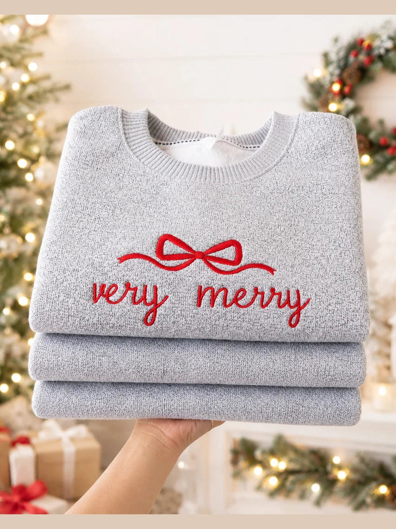 THE VERY MERRY KNIT EMBRODIERED SWEATSHIRT