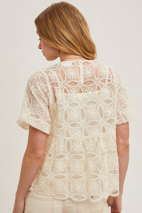 THE MAE BALLOON SLEEVE SHEER LACE TOP