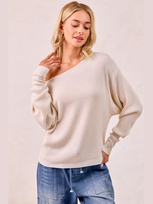 THE CHARLIE WAFLLE KNIT TOP - ivory